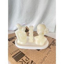 Kadın Mum - Çift Mum-Kalp Mum + Organizer Dekoratif Tabaklı Set  ( 4 Parça )