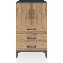 Hyperion Komodin 2 Raflı 3 Çekmeceli 2 Kapaklı 60X44X106 Antrasit-Çam