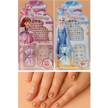 2 Adet 100'LÜ Karakterli Kız Çocuk Takma Tırnak Sticker Yüz Taşı ve Toka Seti