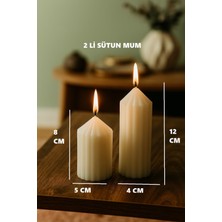 2 Li Sütun Mum Seti Dekoratif Beyaz Mum 2 Adet