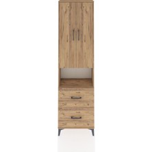 Arges Dolap 4 Raflı 2 Çekmeceli 2 Kapaklı 60X30X221 Çam-Çam