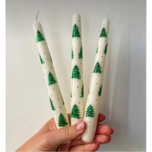 1 Adet Çam Ağacı Desenli El Çizimi Yılbaşı - Noel - Yeni Yıl  Konseptli Şamdan Mumu - Kış Mumu