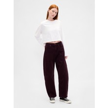 Gap Kadın Bordo High Rise Kadife Barrel Pantolon