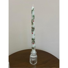 1 Adet Yeni Yıl - Noel - Yılbaşı Desenli El Çizimi  Şamdan Mumu