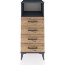 Hyperion Komodin Tek Raflı 4 Çekmeceli 44X44X106 Antrasit-Çam