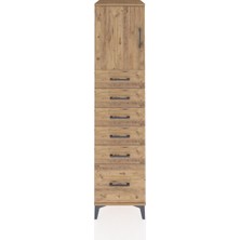 Kronos Dolap Tek Raflı 6 Çekmeceli Tek Kapaklı 44X59X182 Çam-Çam
