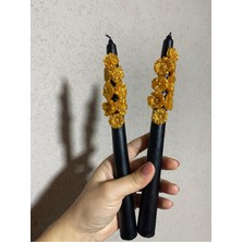 1 Adet Gold Çiçek Kabartmalı  Şamdan Mumu