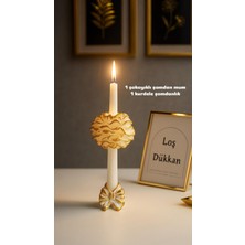 1 Adet Gold Geçişli Şakayıklı Şamdan Mumu ve Şamdanlık Dahil Set
