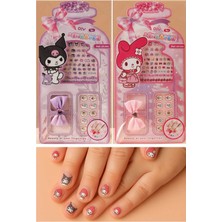 2 Adet 100'LÜ Karakterli Kız Çocuk Takma Tırnak Sticker Yüz Taşı ve Toka Seti