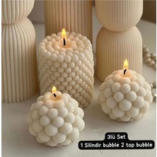 2 Top 1silindir 3lü Bubble Dekoratif Kokulu Mum Seti - Pearly Candle - Inci Mum Soya Wax Vegan Mum