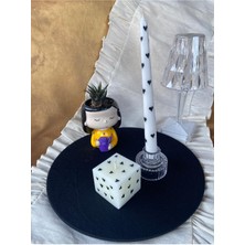 2li Set Kalpli Şamdan Mumu ve Küp Mum Kalp Desenli El Çizimi Beyaz Mum