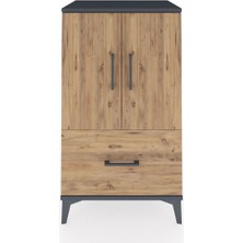 Hyperion Komodin 2 Raflı Tek Çekmeceli 2 Kapaklı 60X44X106 Antrasit-Çam