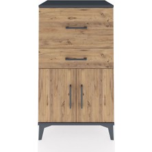 Hyperion Komodin Tek Raflı 2 Çekmeceli 2 Kapaklı 60X44X106 Antrasit-Çam