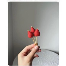 5 Adet Çilek Figürlü Pasta Mumu - Çilekli Doğum Günü Mumu