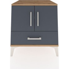 Kronos Komodin 2 Raflı Tek Çekmeceli 2 Kapaklı 60X59X64 Çam-Antrasit