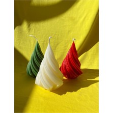 3 Lü Spiral Dekoratif Dönence  Yılbaşı Mum Seti Beyaz-Kırmızı-Yeşil