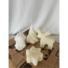 4 Lü Yılbaşı Geyik -Kar Tanesi -  Spiral - Dönence Mum - Dekoratif Mum - Yılbaşı Konsept Mumları