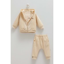 Soft Style Boy Kapüşonlu Üçlü Triko Alt Üst Takım - Caramell  - TKE2054 - Bej - 18 - 24 Ay - TKE2054-BEJ-18 - 24 Ay Bej