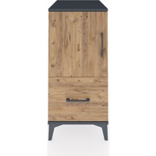 Kronos Komodin 2 Raflı Tek Çekmeceli Tek Kapaklı 44X59X96 Antrasit-Çam