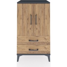 Hyperion Komodin 2 Raflı 2 Çekmeceli 2 Kapaklı 60X44X106 Antrasit-Çam