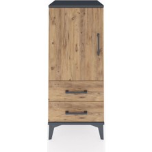 Hyperion Komodin 2 Raflı 2 Çekmeceli Tek Kapaklı 44X44X106 Antrasit-Çam