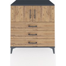 Kronos Şifonyer 2 Raflı 3 Çekmeceli 2 Kapaklı 88X59X96 Antrasit-Çam