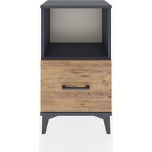 Arges Komodin Tek Raflı Tek Çekmeceli 44X30X80 Antrasit-Çam