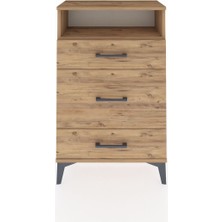 Arges Komodin Tek Raflı 3 Çekmeceli 60X30X96 Çam-Çam
