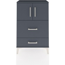 Arges Komodin Tek Raflı 2 Çekmeceli 2 Kapaklı 60X30X96 Antrasit-Antrasit