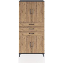 Hyperion Dolap 3 Raflı 3 Çekmeceli 4 Kapaklı 88X44X195 Antrasit-Çam