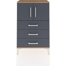 Arges Komodin Tek Raflı 3 Çekmeceli 2 Kapaklı 60X30X96 Çam-Antrasit