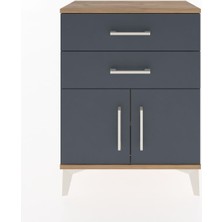 Arges Komodin Tek Raflı 2 Çekmeceli 2 Kapaklı 60X30X80 Çam-Antrasit