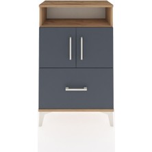 Arges Komodin 2 Raflı Tek Çekmeceli 2 Kapaklı 60X30X96 Çam-Antrasit