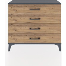 Arges Şifonyer 4 Çekmeceli 88X30X80 Antrasit-Çam