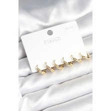 Gold Renk Pirinç Sarmal Model 925 Ayar Gümüş Çivili Kadın Küpe Seti - EBJ251010W38091