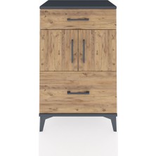 Hyperion Komodin Tek Raflı 2 Çekmeceli 2 Kapaklı 60X44X96 Antrasit-Çam