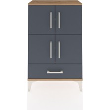 Arges Komodin 4 Raflı Tek Çekmeceli 4 Kapaklı 60X30X96 Çam-Antrasit