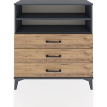 Arges Şifonyer 2 Raflı 3 Çekmeceli 88X30X96 Antrasit-Çam