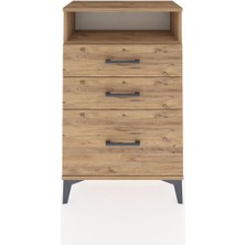 Arges Komodin Tek Raflı 3 Çekmeceli 60X30X96 Çam-Çam