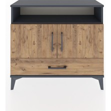 Arges Şifonyer 3 Raflı Tek Çekmeceli 2 Kapaklı 88X30X80 Antrasit-Çam