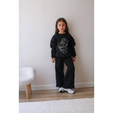 Kelebekli Taşlı Kız Çocuk Ikili Eşofman Takımı