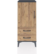 Arges Komodin 2 Raflı 2 Çekmeceli Tek Kapaklı 44X30X106 Antrasit-Çam