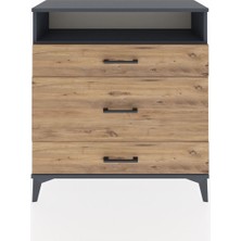 Arges Şifonyer Tek Raflı 3 Çekmeceli 88X30X96 Antrasit-Çam