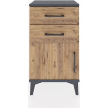 Arges Komodin Tek Raflı 2 Çekmeceli Tek Kapaklı 44X30X80 Antrasit-Çam