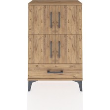 Arges Komodin 4 Raflı Tek Çekmeceli 4 Kapaklı 60X30X96 Çam-Çam