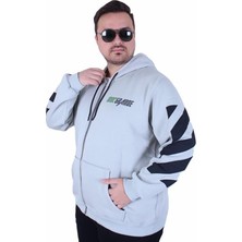 Starbattal Büyük Beden Kapüşonlu Fermuarlı 3ip Sweat Mg 25718 Grı