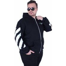 Starbattal Kapüşonlu Fermuarlı Büyük Beden 25718 Siyah Sweatshirt Uzun Kol Rahat Tasarım