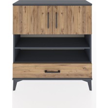 Arges Şifonyer 4 Raflı Tek Çekmeceli 2 Kapaklı 88X30X96 Antrasit-Çam