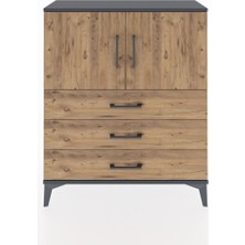 Arges Şifonyer 2 Raflı 3 Çekmeceli 2 Kapaklı 88X30X106 Antrasit-Çam