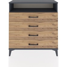 Arges Şifonyer Tek Raflı 4 Çekmeceli 88X30X96 Antrasit-Çam